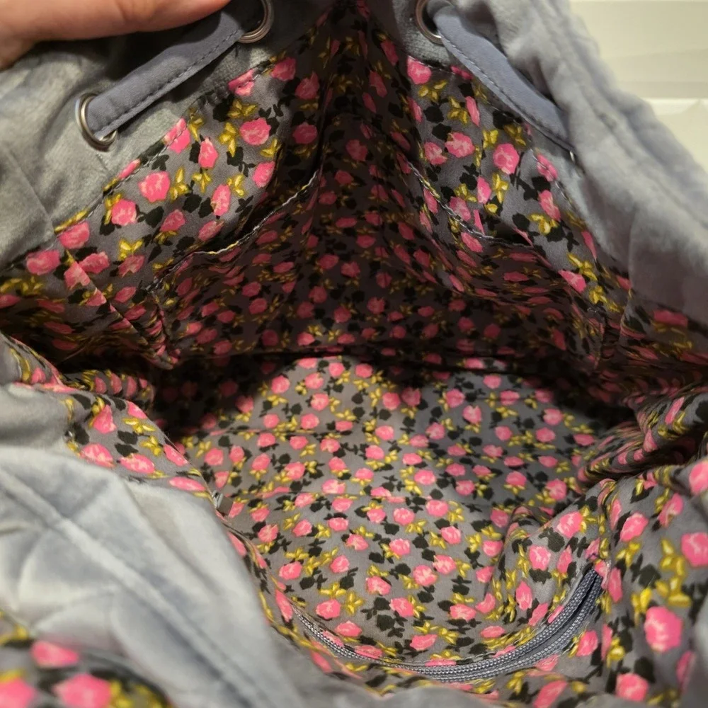 Vera Bradley Drawstring Backpack Solid Gray Velour 10 x 10 x‎ 5